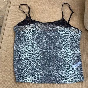 Sexy Black & Gray Leopard Top Adjustable Spaghetti Straps Black Lace Tri…